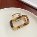 Brown leopard tortoiseshell rectangle hair claw clip with gold metal frame, 6.5cm size - Tortoise
