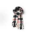 Thick black white and red plaid mohair scarf with soft fringes for winter warmth - Fresh Black White Plaid