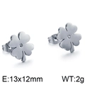 Minimalist silver clover stud earrings with white zircons on a white background - Silver Style(KE86569-K)