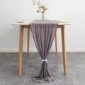 Elegant grey-purple chiffon table runner with sheer fabric and soft drape for wedding decor - Dark Grey