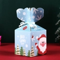 Scatola regalo di Natale blu con motivi di Babbo Natale e nastro decorativo azzurro - 8.5*8.5*10cm / Babbo Natale Blu