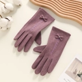 Gants d'hiver en laine de lapin mauve avec écran tactile et détail de nœud - Papillon Épi de Blé - Poil de Lapin Violet