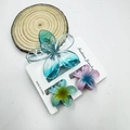 Blue gradient plumeria hair claw clip set with marble effect acrylic finish - Transparent Gradient Blue Set (including Cards)