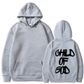Front and back view of grey hoodie featuring Child of God letter print on the back - S / Light Gray