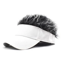 Casquette blanche avec perruque grise bouclée pour protection solaire et déguisement - Réglable / Casquette de baseball / Casquette Blanche avec Perruque Gris Blanc