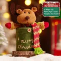 Christmas Reindeer candy jar with green velvet body and striped scarf gift box - Embroidered Reindeer (Candy Box-S222-C)