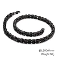 Gunmetal matte black Byzantine chain necklace in stainless steel, 6mm width and 500mm length - 6MM Black