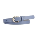Blue slim faux leather belt with white stitching and golden horseshoe metal buckle - L 106cm W 1.8cm / Denim Blue-Gold Buckle
