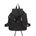 Classic black nylon multifunctional backpack with buckle flap and drawstring closure - Black