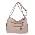 Bolso bandolera minimalista de piel sintética crema con cremalleras y correa ajustable - Blanco Roto