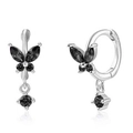 925 sterling silver butterfly earrings with black zircon stones and secure screw closure - Black Zirconia Style / Platinum - Black Rhinestone