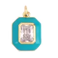Rectangle pendant with emerald green enamel and large emerald-cut clear crystal - Turquoise Rectangle