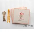 Pink tulip gift bag set with Blessing text, champagne ribbons and beige handles - ZD5002 Flower Sentiment-L Blessing (Set of 3)
