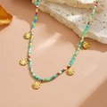 Collana di perle colorate con cinque ciondoli a fiore dorati a rilievo su base in roccia - Stile Girasole di Perline Colorate(A108)
