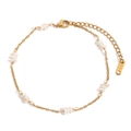 Tobillera de acero inoxidable chapado en oro de 18K con perlas naturales y cadena fina - Estilo Perla de Agua Dulce Dorado