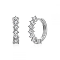 Silver hoop earrings featuring micro-pave white zircon stones on a white background - Silver with White Pave Huggie
