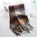 Classic burgundy and brown plaid scarf with tassels in soft faux cashmere knit - Wine Brown Beige Grey Plaid (WJ137-16)