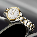 Minimalist silver and gold two-tone women's watch with small white dial and rhinestones - Two-tone Silver Gold White Dial (980)