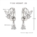 Silver butterfly drop earrings with white AAA zircon and fringe in brass finish - White Gold (White Zirconia)