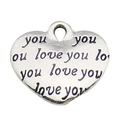 Silver hollow heart alloy pendant with engraved lettering for DIY jewelry making - Love You Heart (10907)