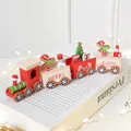 Petit train de Noël rouge en bois avec bonhomme de neige et sapin décoratif - Bois / Petit Train Série Rouge (24.5*3*6cm)
