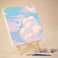 DIY digital oil painting kit featuring pastel clouds and moon with wooden easel and paints - AVN98 Pastel Clouds and Moon