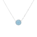 Silver stainless steel necklace featuring a round pendant set with bright blue crystals - December Lake Blue - Silver