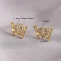 Golden heart stud earrings made of copper and zircon with 3-layer plating - Split Heart Style