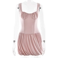 Dettaglio mini abito rosa con coppe increspate e gonna a palloncino voluminosa - S / Rosa