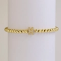 18k gold plated beaded elastic bracelet featuring a sparkling zircon letter H pendant - Letter H