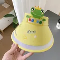 Kids yellow sun visor hat with cute cartoon frog and solar fan for outdoor protection - Ice Silk Animal Style / Ice Silk Animal-Yellow Frog