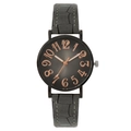 Fashion women's quartz watch with dark grey dial and crocodile pattern leather strap - Gray