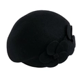 Elegant women's black wool felt beret with three-dimensional flower details in solid color - One Size(57-58cm) / Black