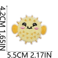 Detail of yellow puffer fish embroidery patch with precise size measurements - Yellow Pufferfish