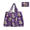 Foldable purple shopping bag with ethnic elephant print and detailed texture view - Purple Thai Style Elephant