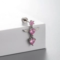 Piercing-Ohrstecker aus Titanstahl mit rosa Herz und Schmetterling-Design - Geflügeltes Herz Stil (A50-6#)