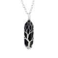 Macro detail of Tree of Life wire wrap on hexagonal black obsidian crystal pendant - Obsidian