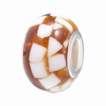 Brown resin bead with white shell inlay and silver metal rings for DIY jewelry - Brown and White Crushed Stone Style (022)