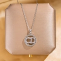 Silver stainless steel necklace with crystal-encrusted CD round pendant on box - 56#xl1779-15cd Geometry