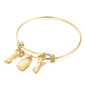 Bracciale rigido in acciaio dorato lucido con ciondoli a lucchetto e chiave dal design classico - Colore Oro 18*10mm Serratura Quadrata (KB144896-Z)