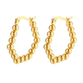 Pendientes de aro ovalados de acero inoxidable chapado en oro con textura de cuentas - Estilo de Cuentas Hexagonales / Dorado