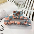 French style rectangular acetate hair claw clip with blue and orange marble texture - Blue Orange Pebble