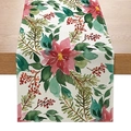 Christmas floral table runner with watercolor poinsettias on a rustic wooden table - Christmas Poinsettia and Pine Style (ZQ030-3)