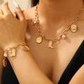 Western-Stil Goldkette und Armband Set mit Cowboy-Stiefel-Anhängern und Perlen - Halskette und Armband Set / KC Gold