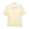 Elegante polo a maniche corte in pizzo giallo pallido con delicati motivi floreali su bianco - XS / Giallo chiaro