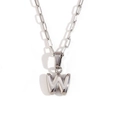 Silver paperclip chain necklace with a capital letter W pendant in a minimalist style - Silver-W