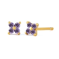 Elegant s925 silver flower stud earrings featuring purple cubic zirconia in gold plating - Purple Gold