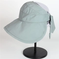 Graugrüner Sonnenhut für Damen mit breiter Krempe, Schleife und UV-Schutz-Design - Verstellbar / Seeblau