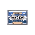 Retro blue enamel cassette pin with snow mountain landscape and Wonder text badge - Wonder Style (QHXZ288)