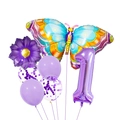 Lila Geburtstagsballon-Set mit Schmetterling, Blume und Nummer 1 Folienballons - Lila Nummer 1